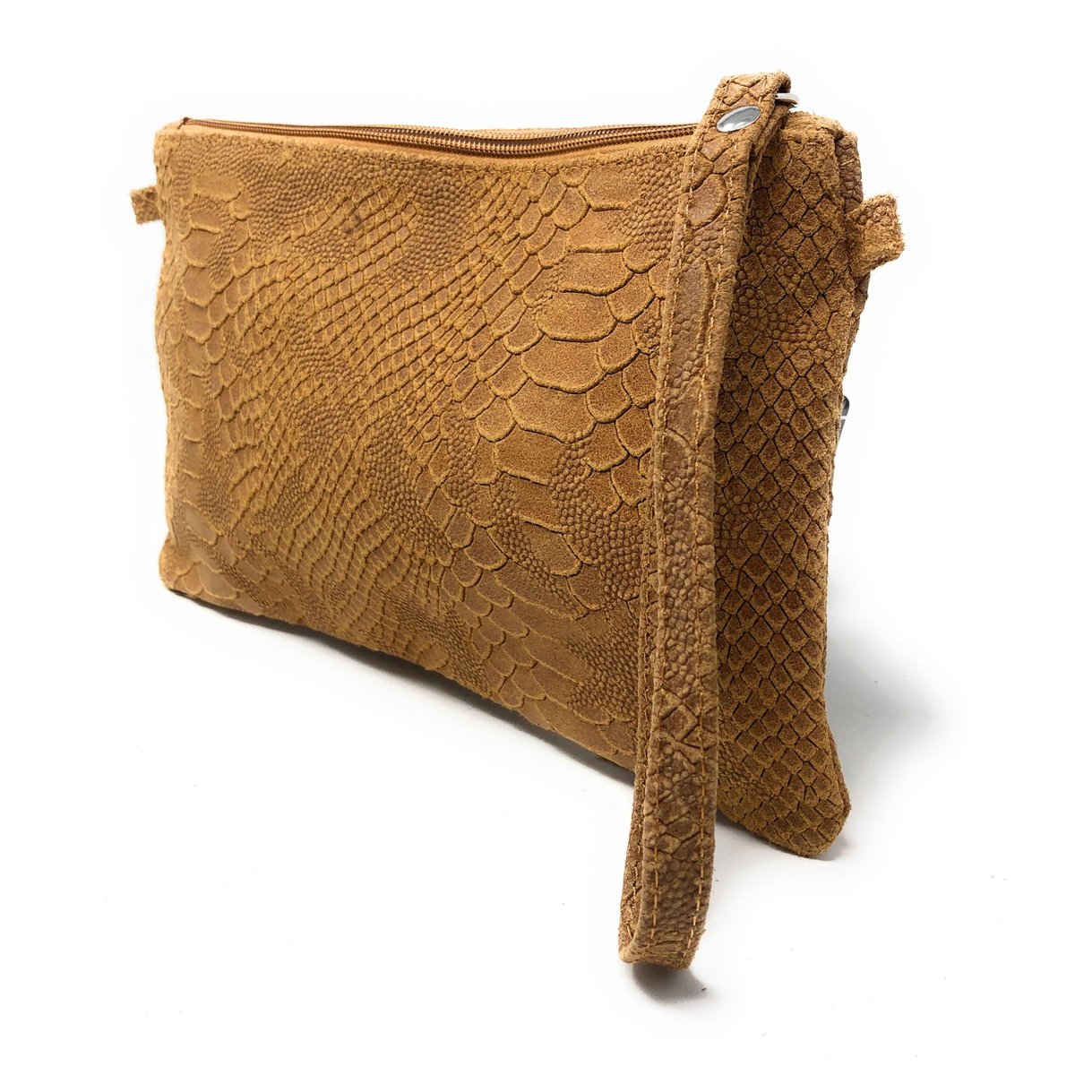 Sac à main pochette en cuir façon lézard DUNDEE camel, OH MY BAG