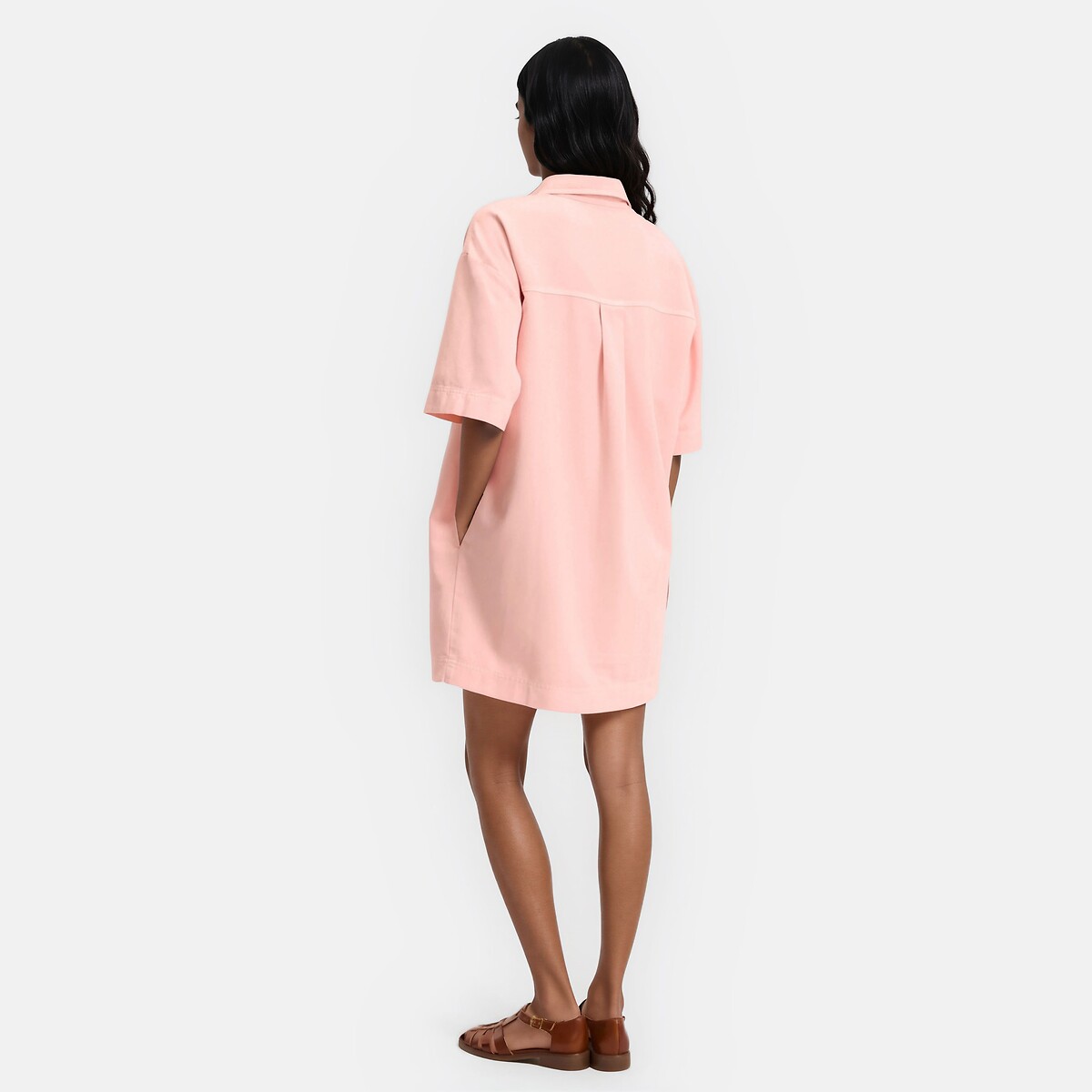 Robe chemise courte manches courtes rose pâle, LA REDOUTE COLLECTIONS