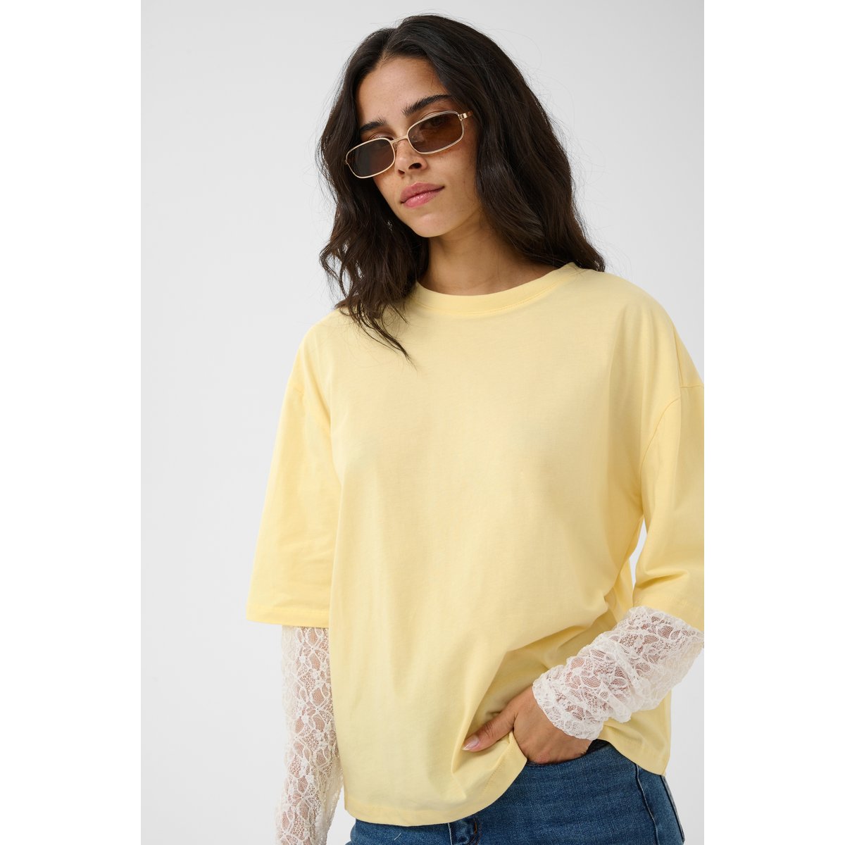 T-shirt à manches longues jaune pastel yellow, KAFFE