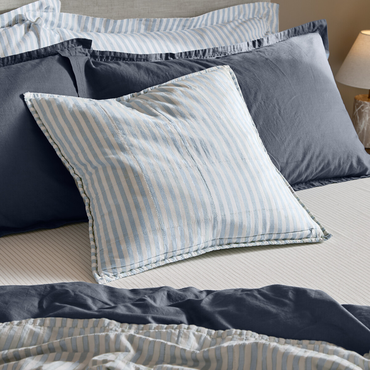 Hebden Stripe Cotton Filled Cushion mineral blue, YARD