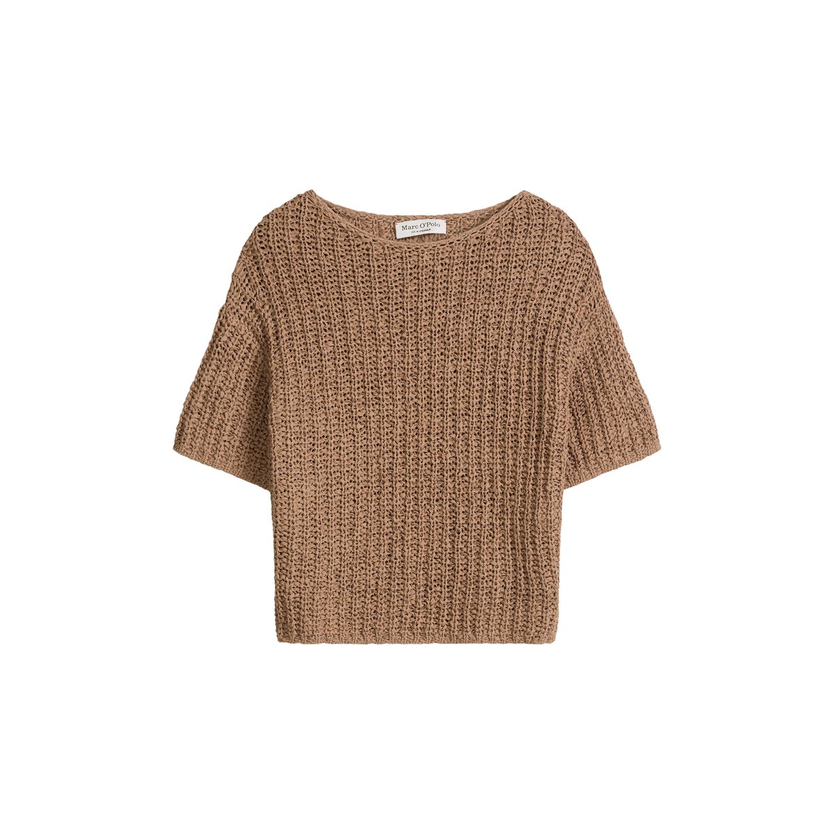 Pull-over en maille à manches courtes boxy en fil à bandelettes marron, MARC O'POLO
