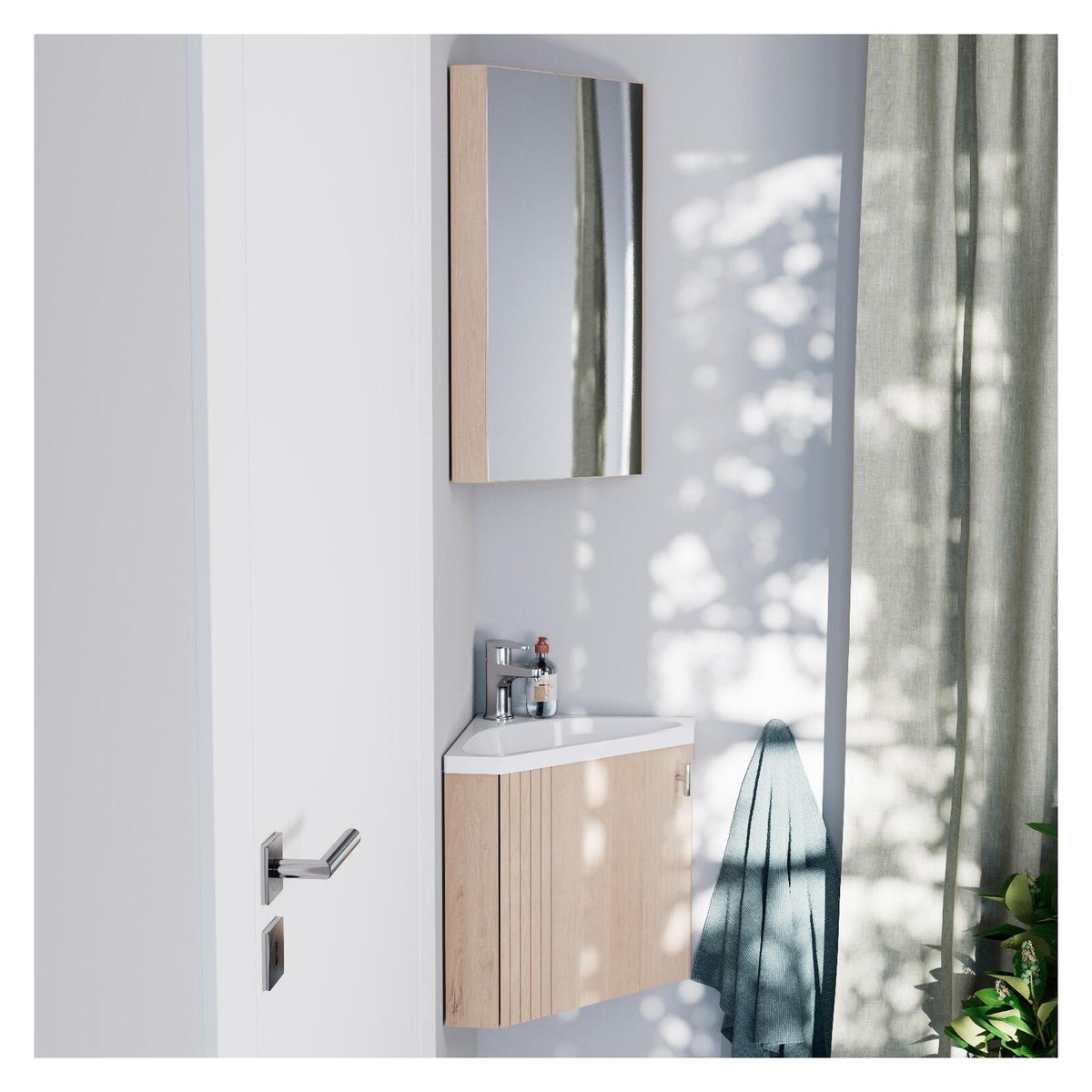 Ensemble meuble lave-mains d'angle + robinet KODA décor chêne, MOB IN