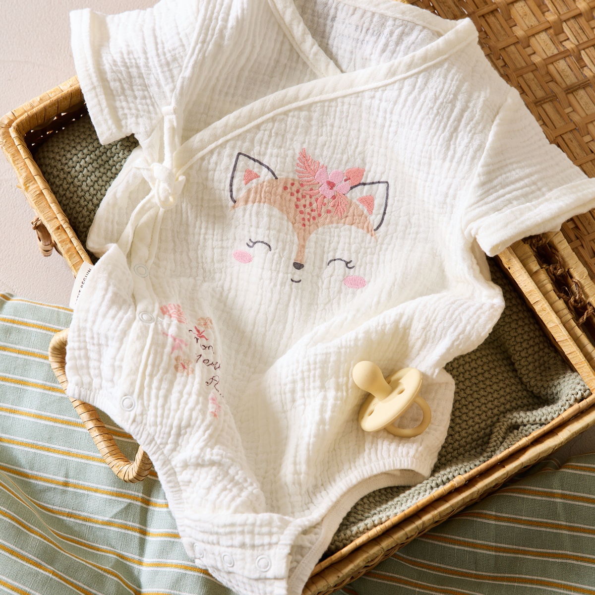 Barboteuse bébé en gaze de coton Louison ecru, PETIT BEGUIN