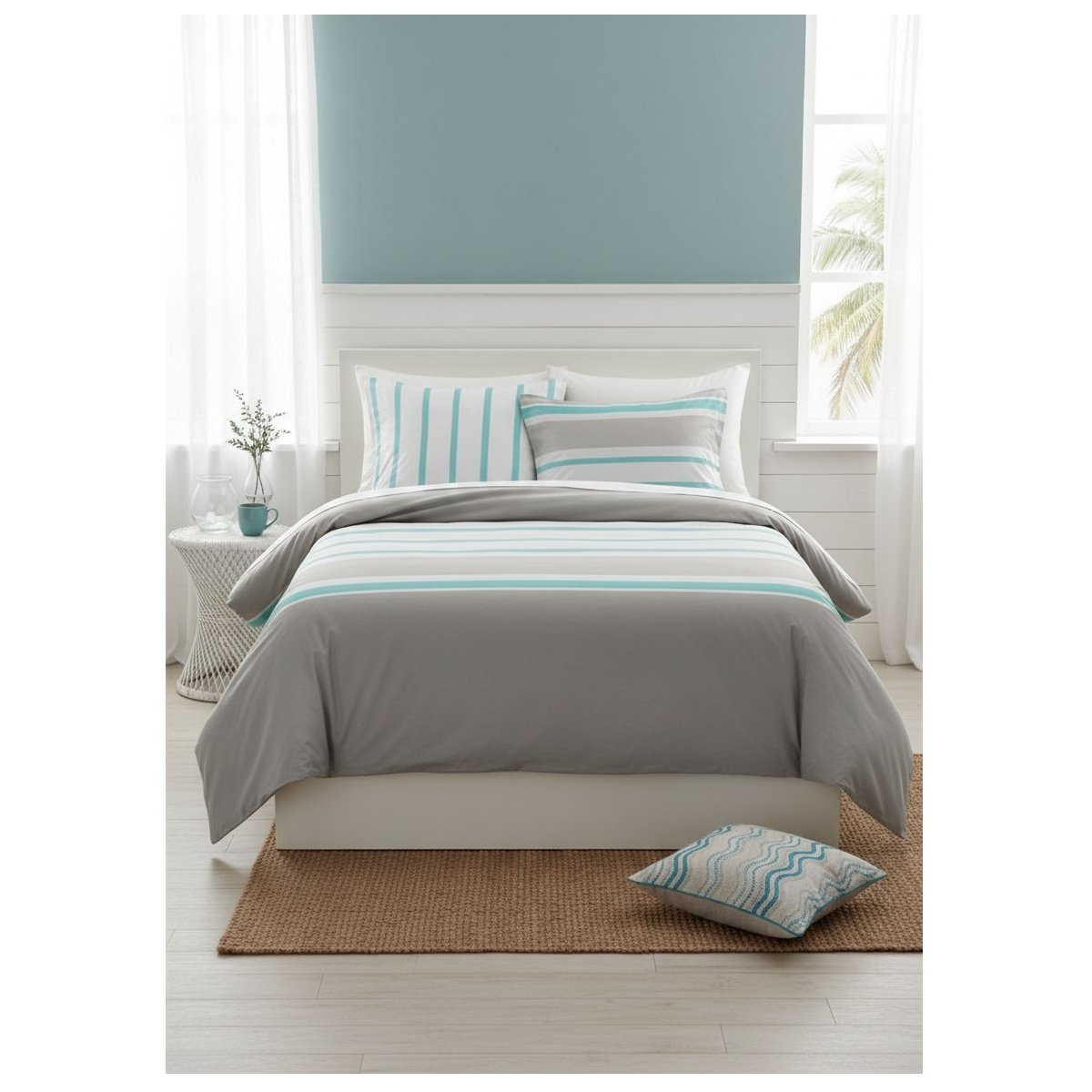 Housse couette + taies Barbada bleu, EDEN