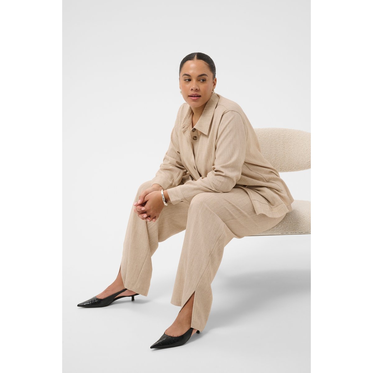 Pantalon casual beige feather gray melange, KAFFE CURVE