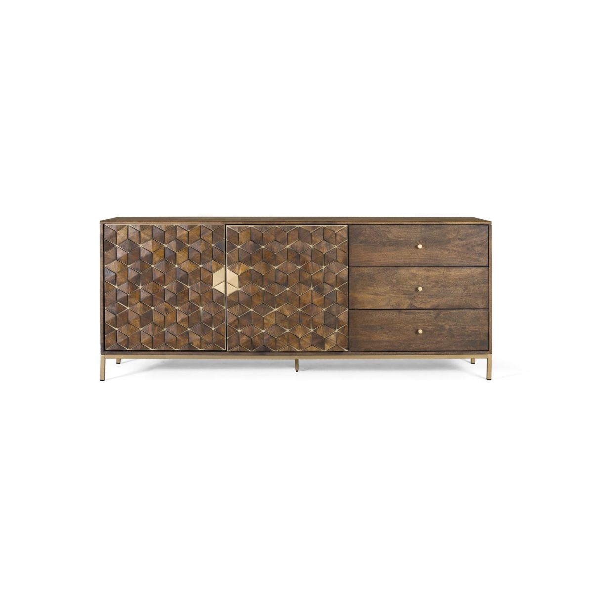 Bahut 3 tiroirs 2 portes Bois Marron - marron, DECORATION D’AUTREFOIS