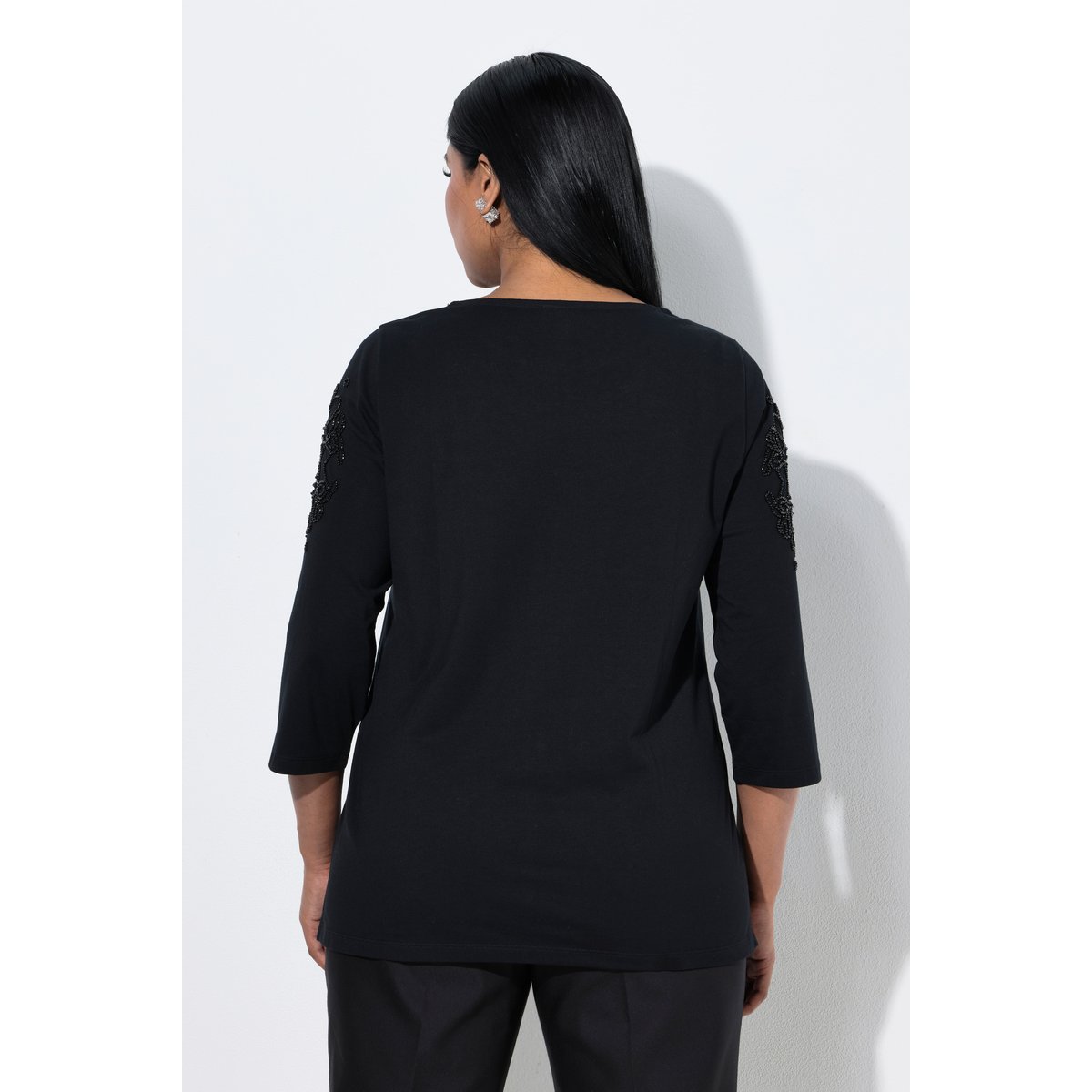 T-shirt avec broderie ajourée noir, ULLA POPKEN
