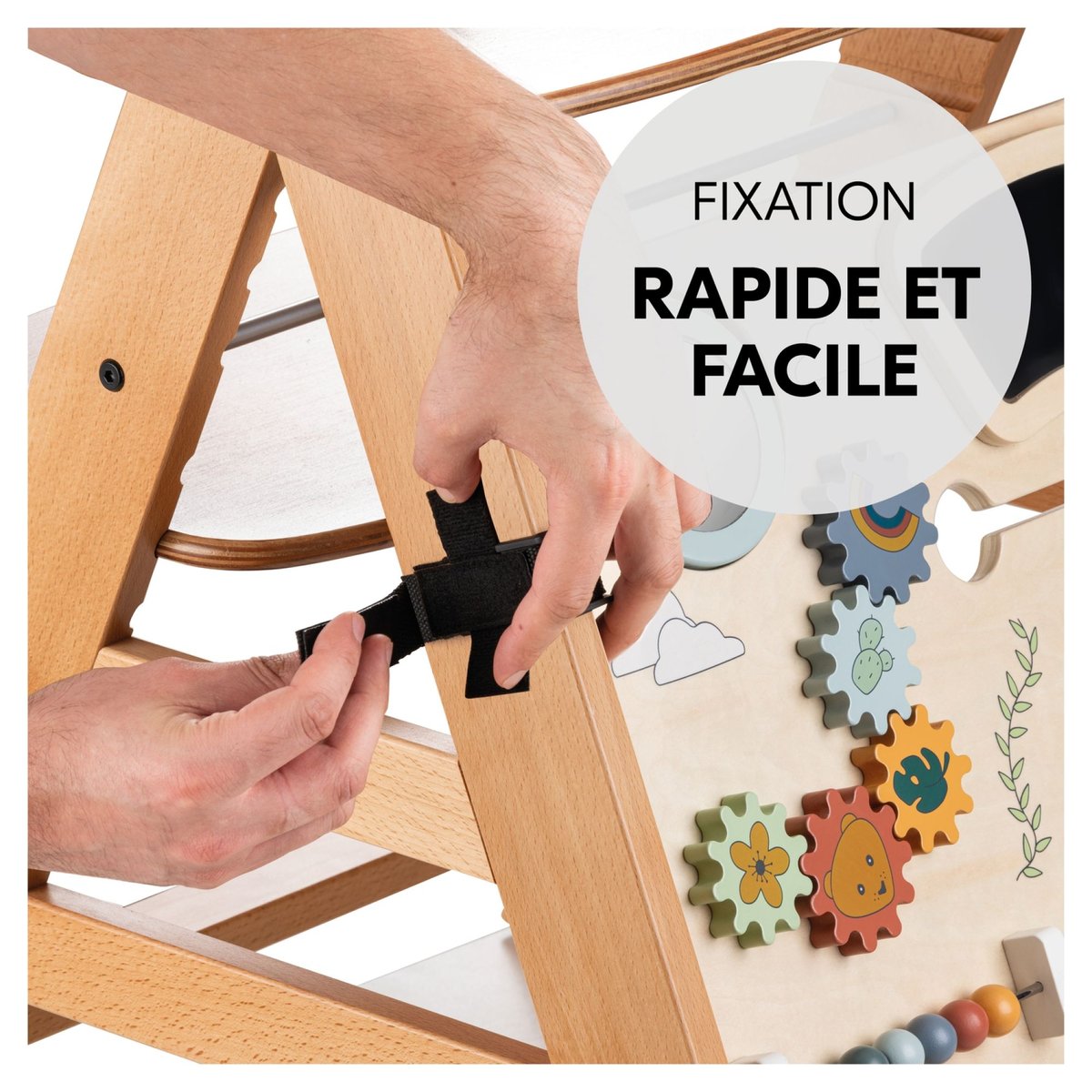 Chaise-haute Play Board en bois beige, HAUCK