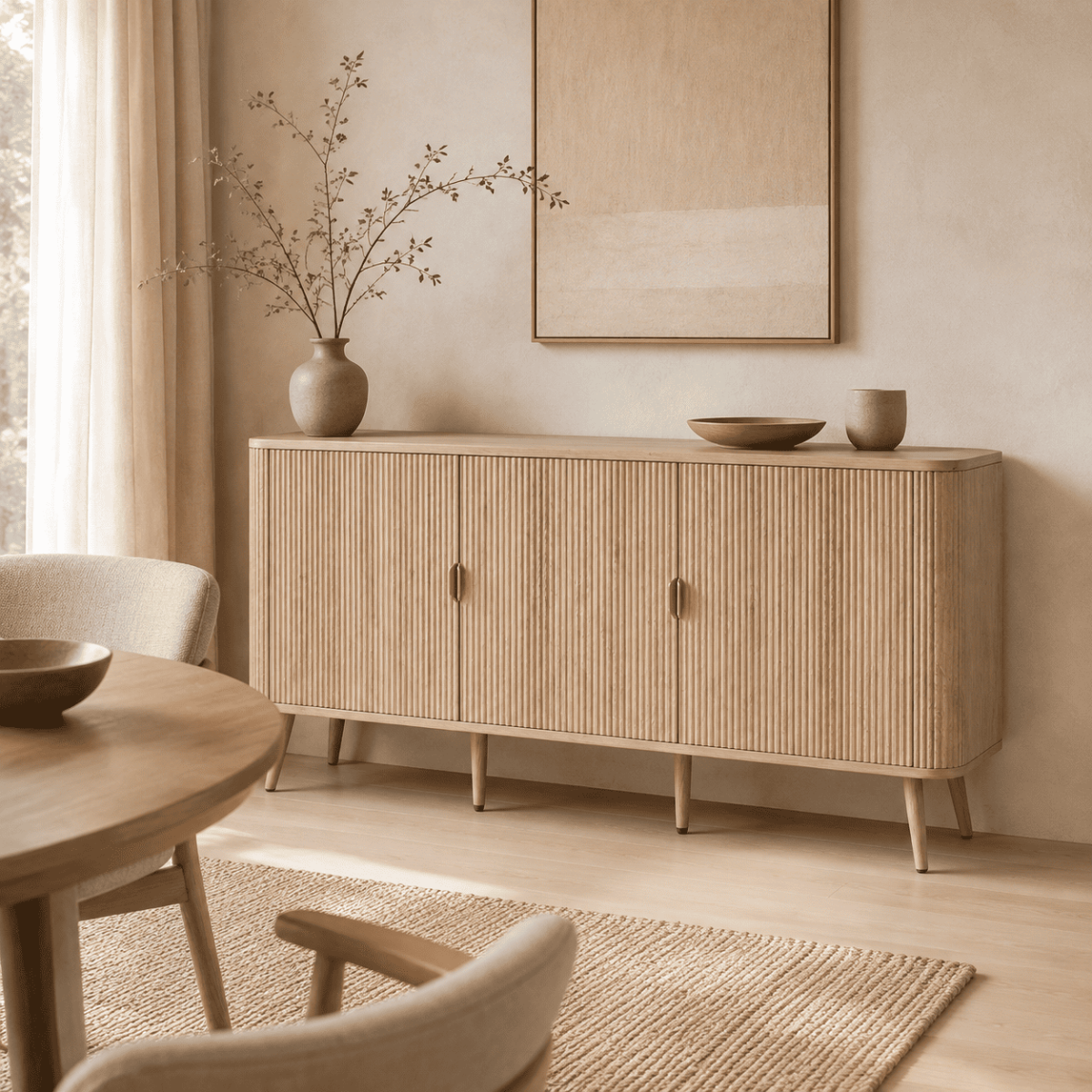 Buffet 3 portes arrondi effet chêne - MAHO bois clair, CALICOSY