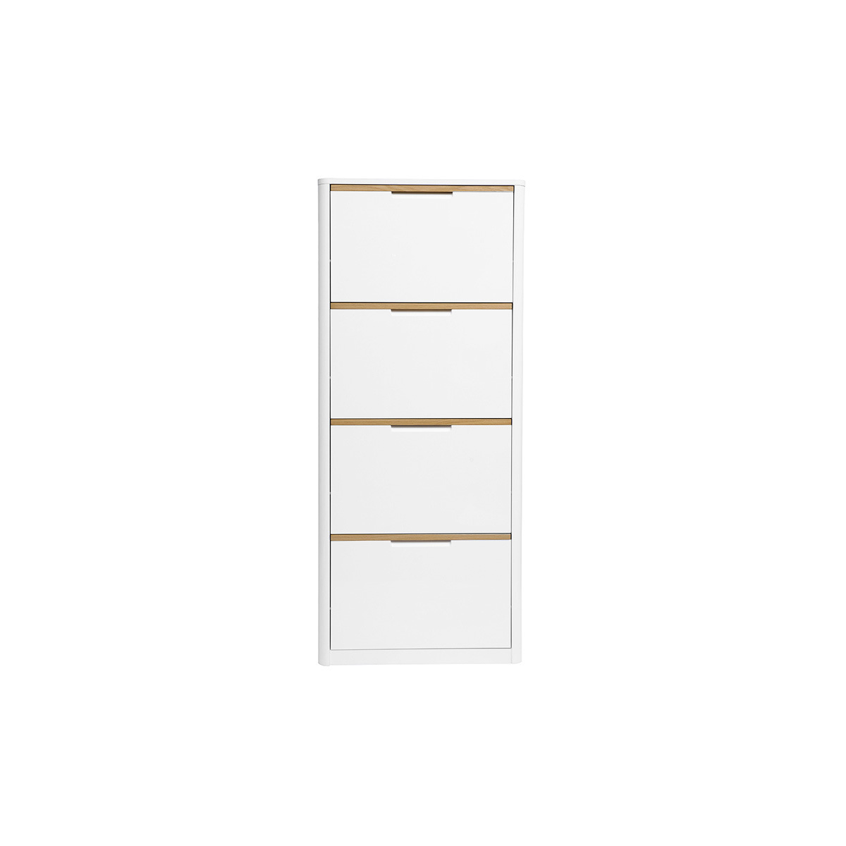 Meuble à chaussures 4 portes finition blanc laqué brillant L68 cm KIRK chêne clair, MILIBOO