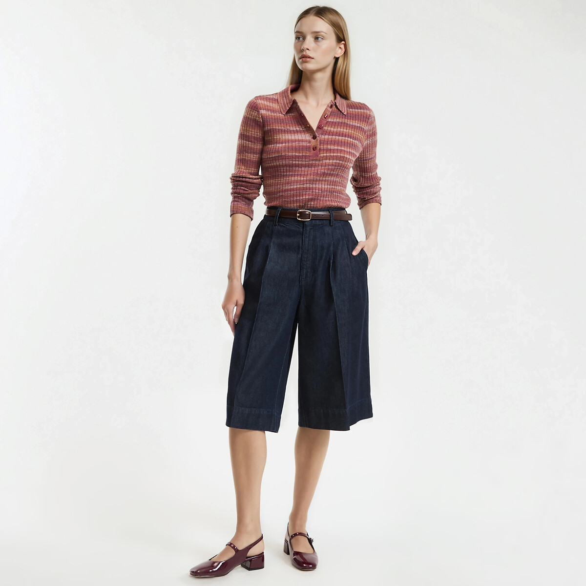 Bermuda con pinces blu grezzo , LA REDOUTE COLLECTIONS