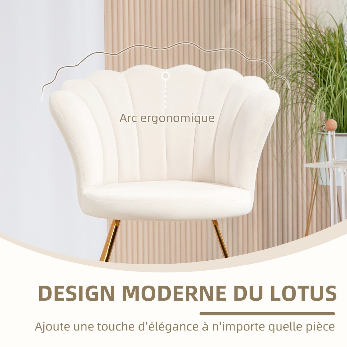 Accent Chair Polyester Crème crème, doré, HOMCOM