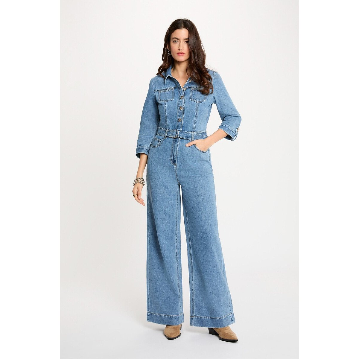 Combi-pantalon en jean bleu stone, MORGAN