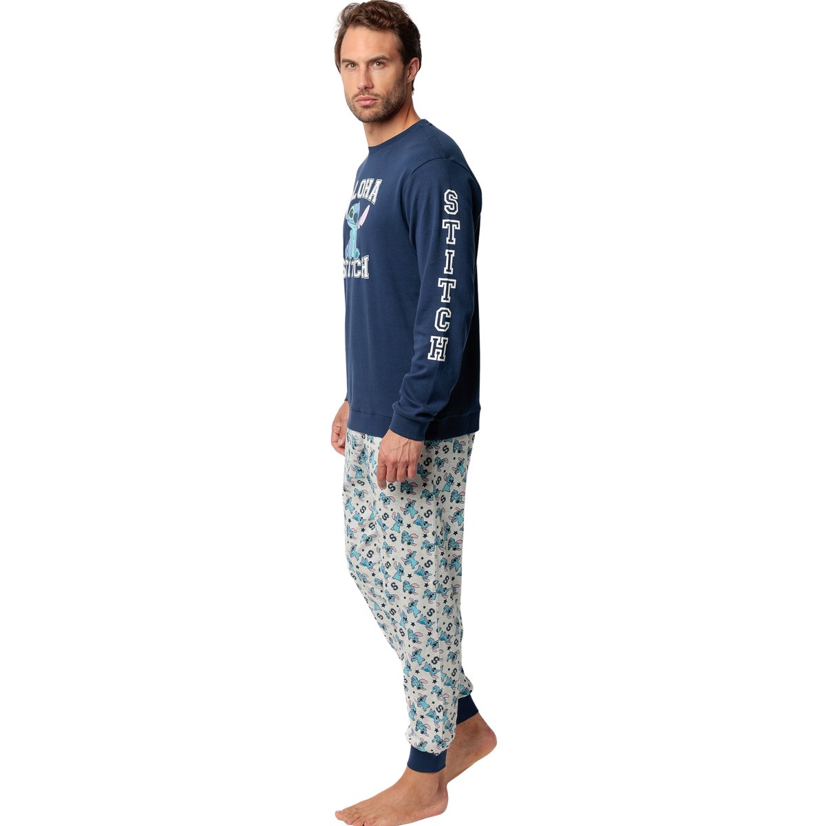 Pyjama velours pantalon top manches longues Aloha Stitch Disney bleu marine, ADMAS