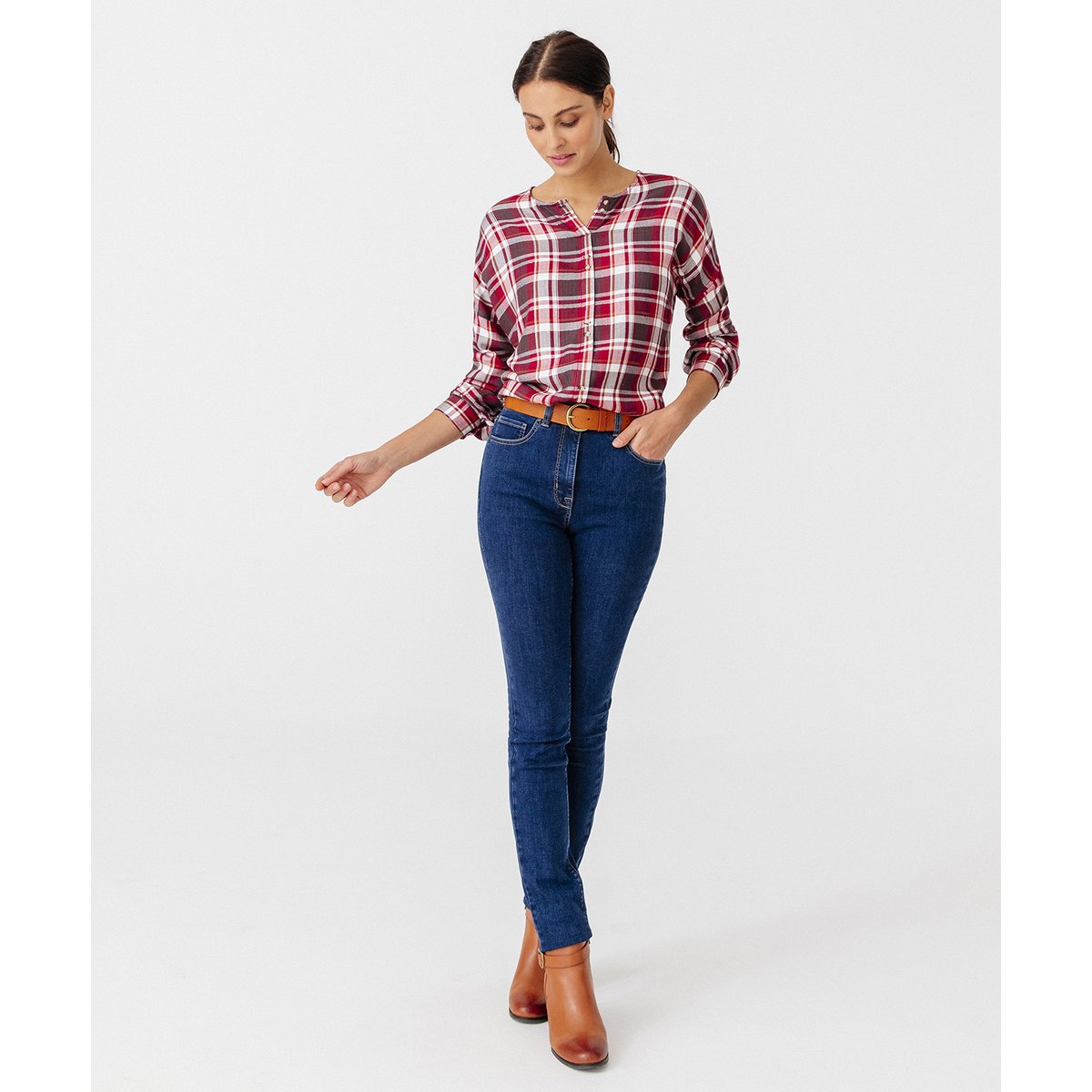 Blouse flanelle à carreaux rouge carreaux, DAMART
