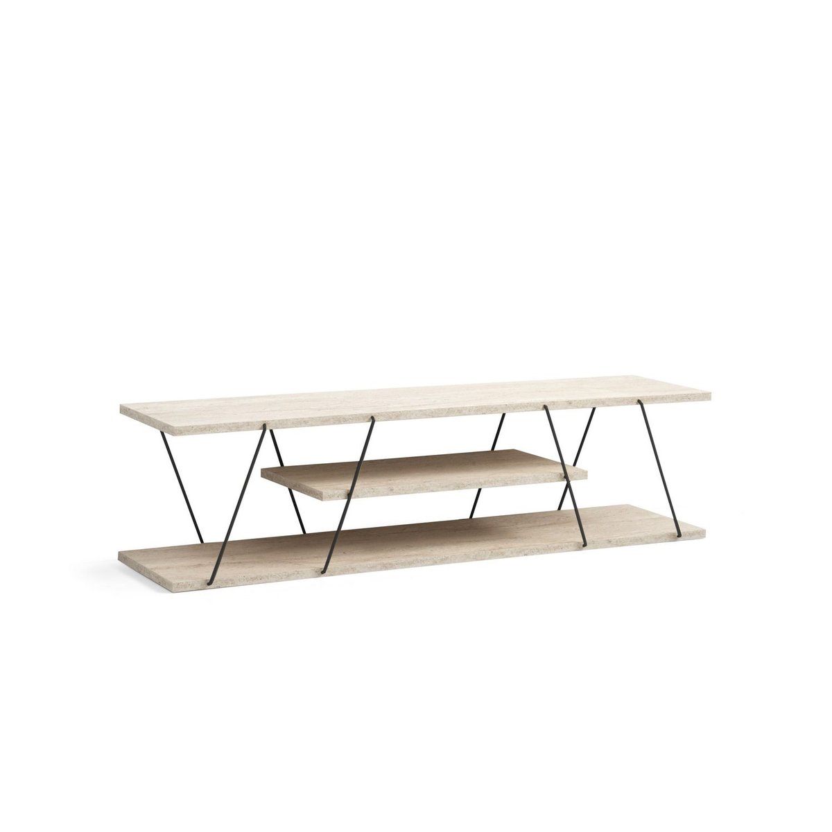 Meuble TV 3 niveaux effet travertin design industriel CANAZ beige, TOILINUX