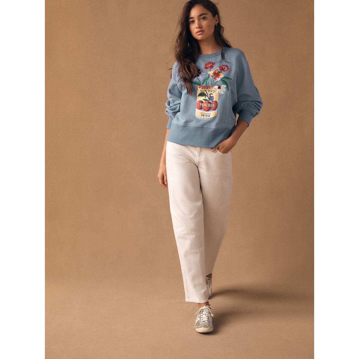 Sweat motif de fleurs en conserve brodées bleu pâle, NEXT