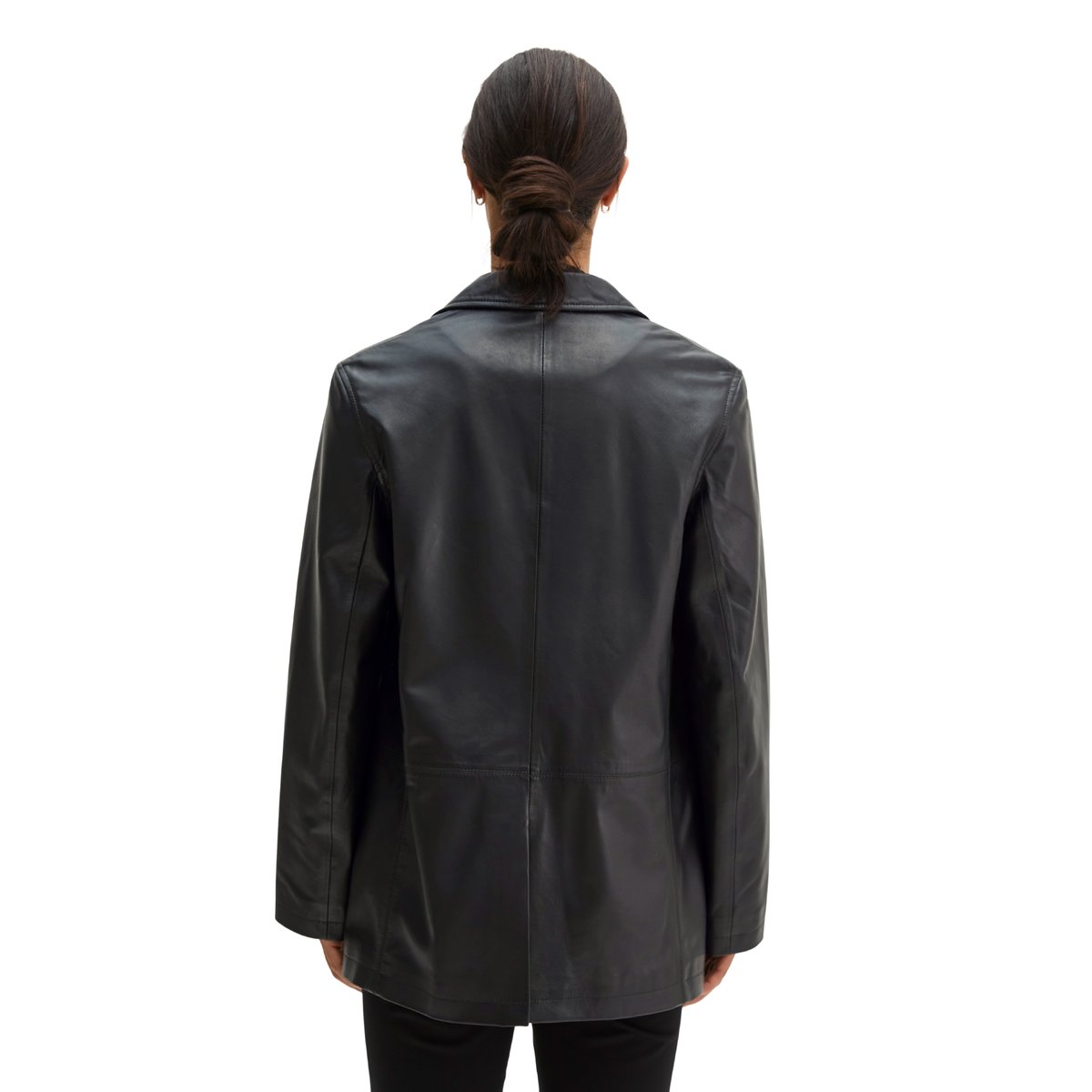 Blazer en cuir coupe classique en cuir nappa d'agneau souple noir, MARC O'POLO