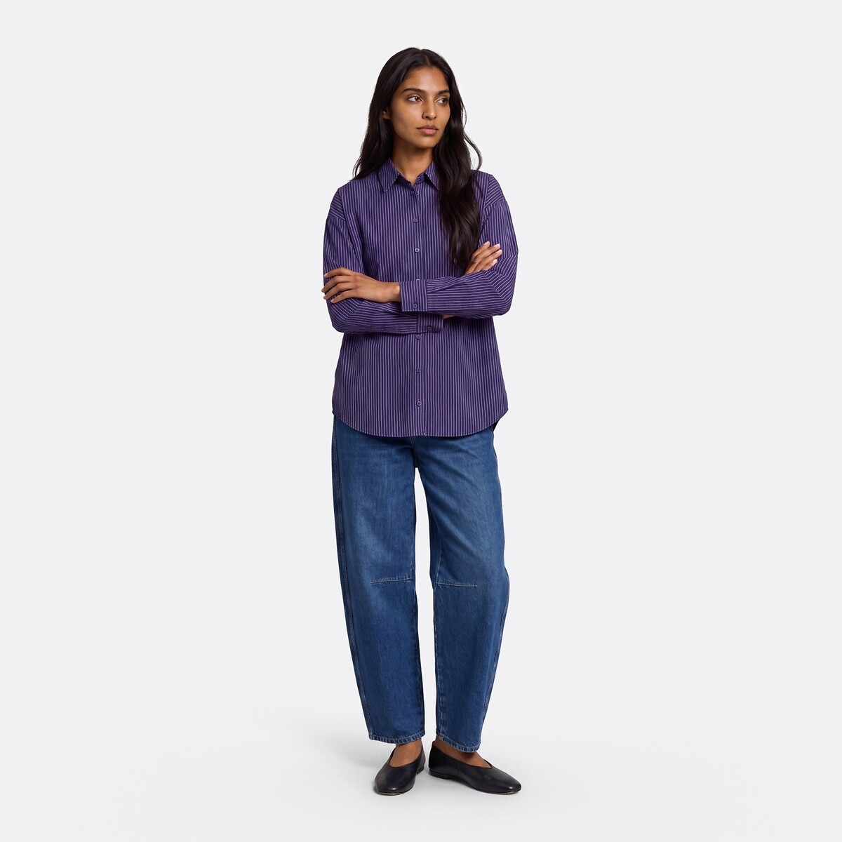Camisa de rayas amplia, Signature APOLLINE violeta a rayas, LA REDOUTE COLLECTIONS