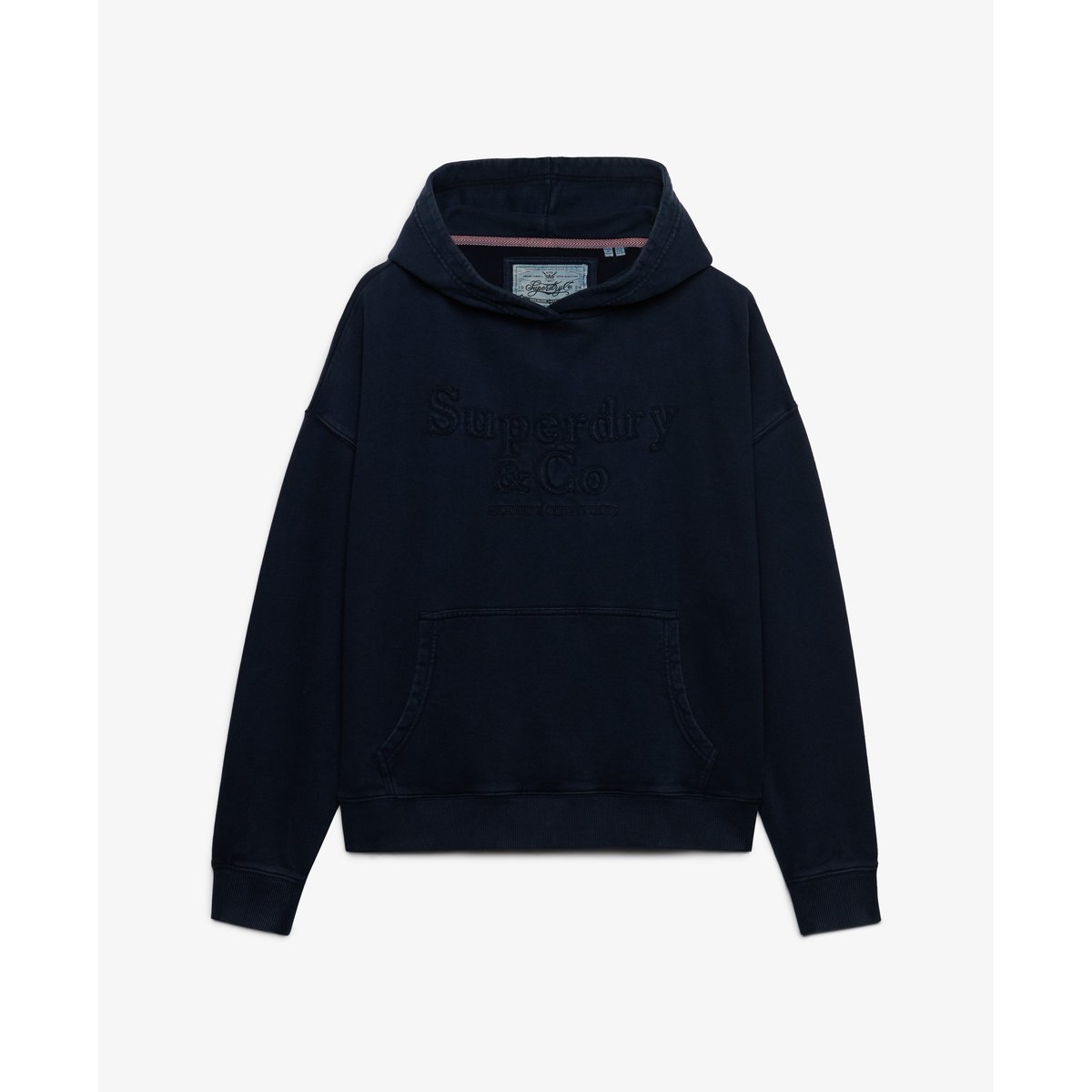 Sweat à capuche Company Logo Self Applique Coupe Décontractée bleu marine nautique, SUPERDRY