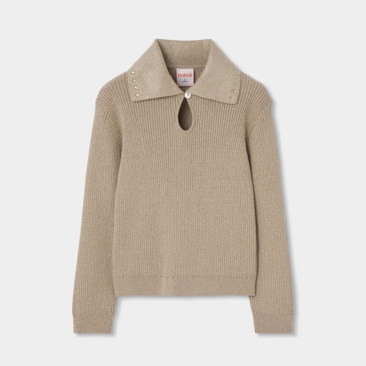 Pull fille avec col à revers et clous jaune, BOBOLI