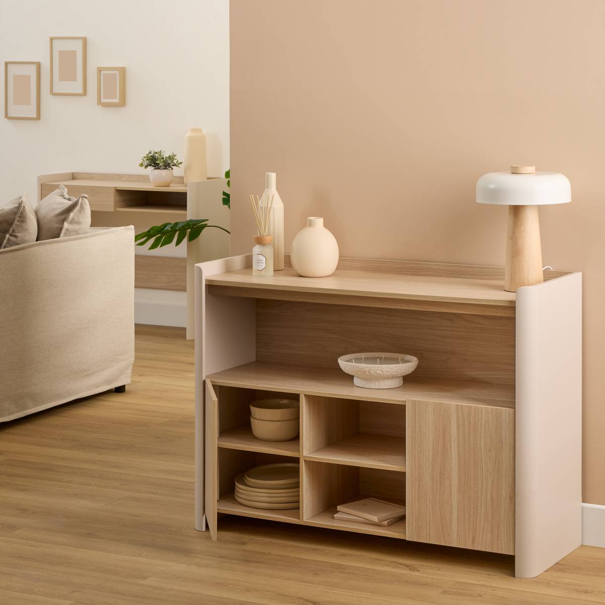 Console 1 tiroir effet bois ROUNDY ivoire, 5FIVE SIMPLY SMART