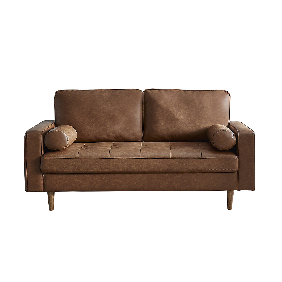 Hadley Mid-Century Faux Leather 3 Seater Sofa brown , SO'HOME