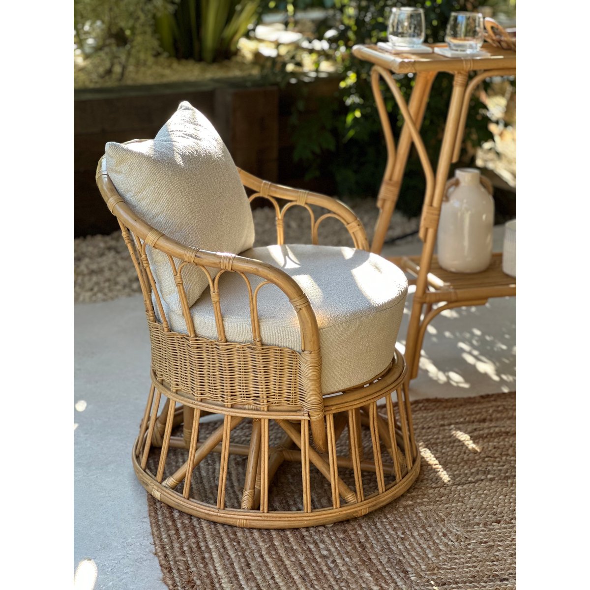 Fauteuil en rotin naturel et tissu, PALOPO beige, NORDLYS