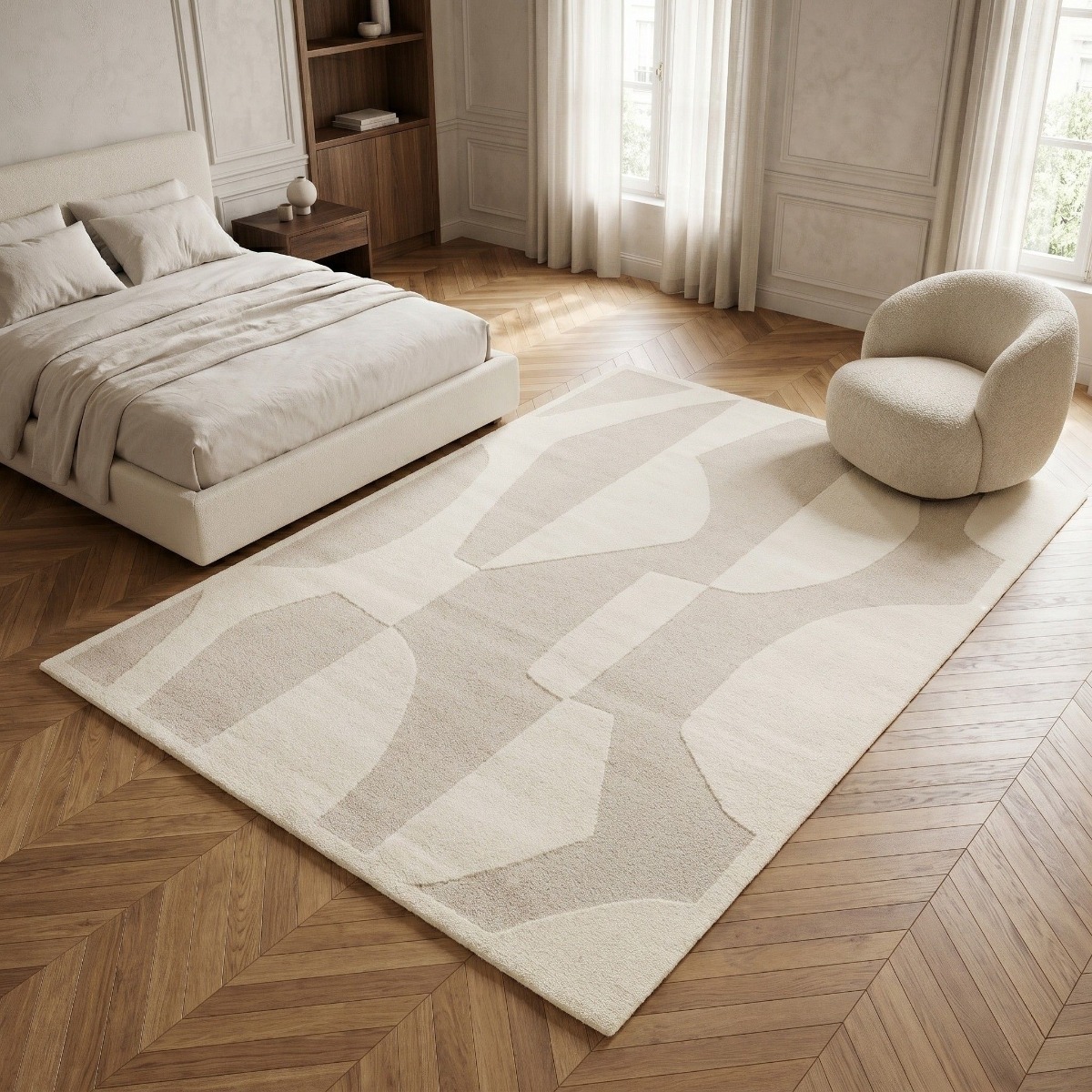 Tapis à reliefs doux géométrique  DESIGN DECO blanc, THE DECO FACTORY