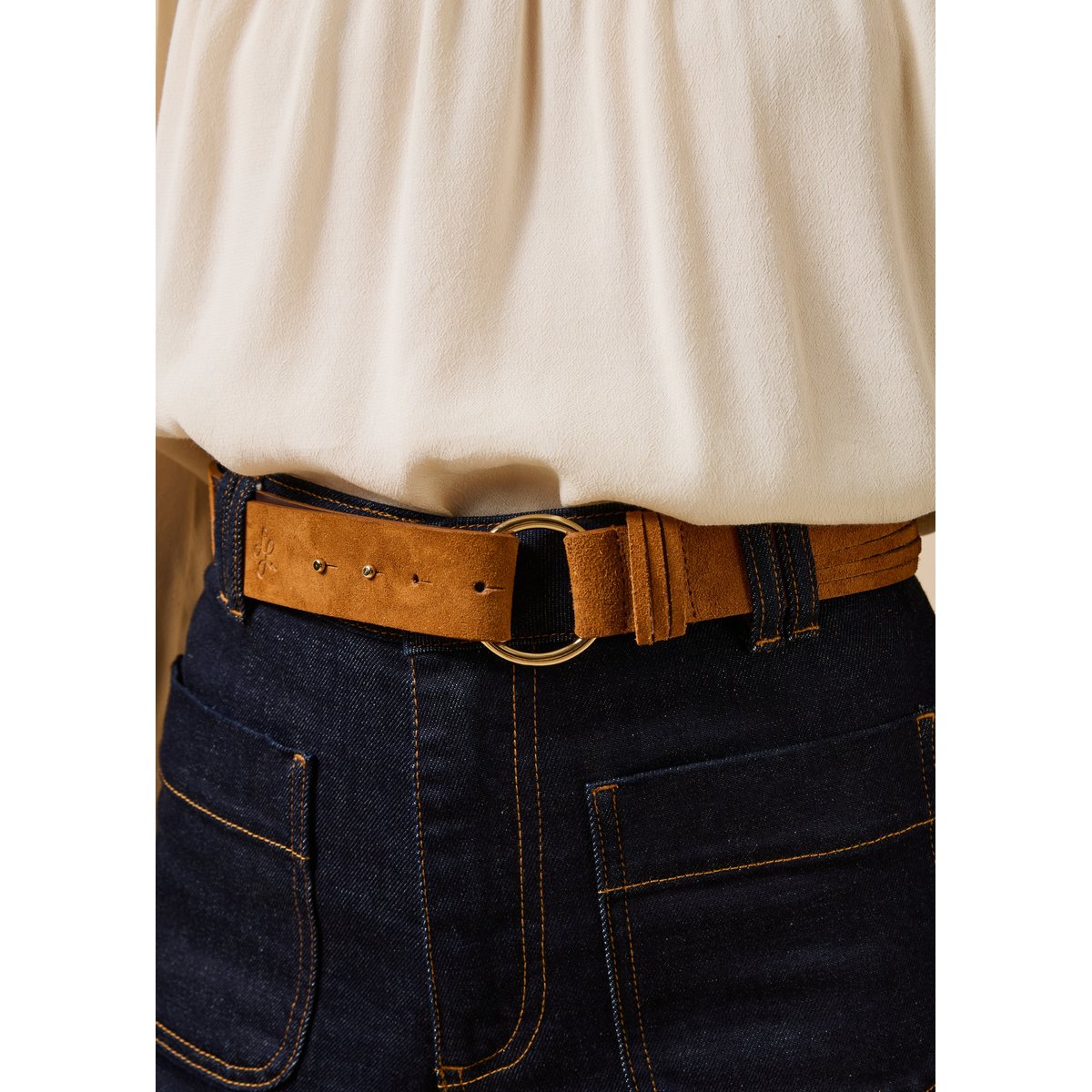Ceinture en cuir recyclé camel, LA FEE MARABOUTEE