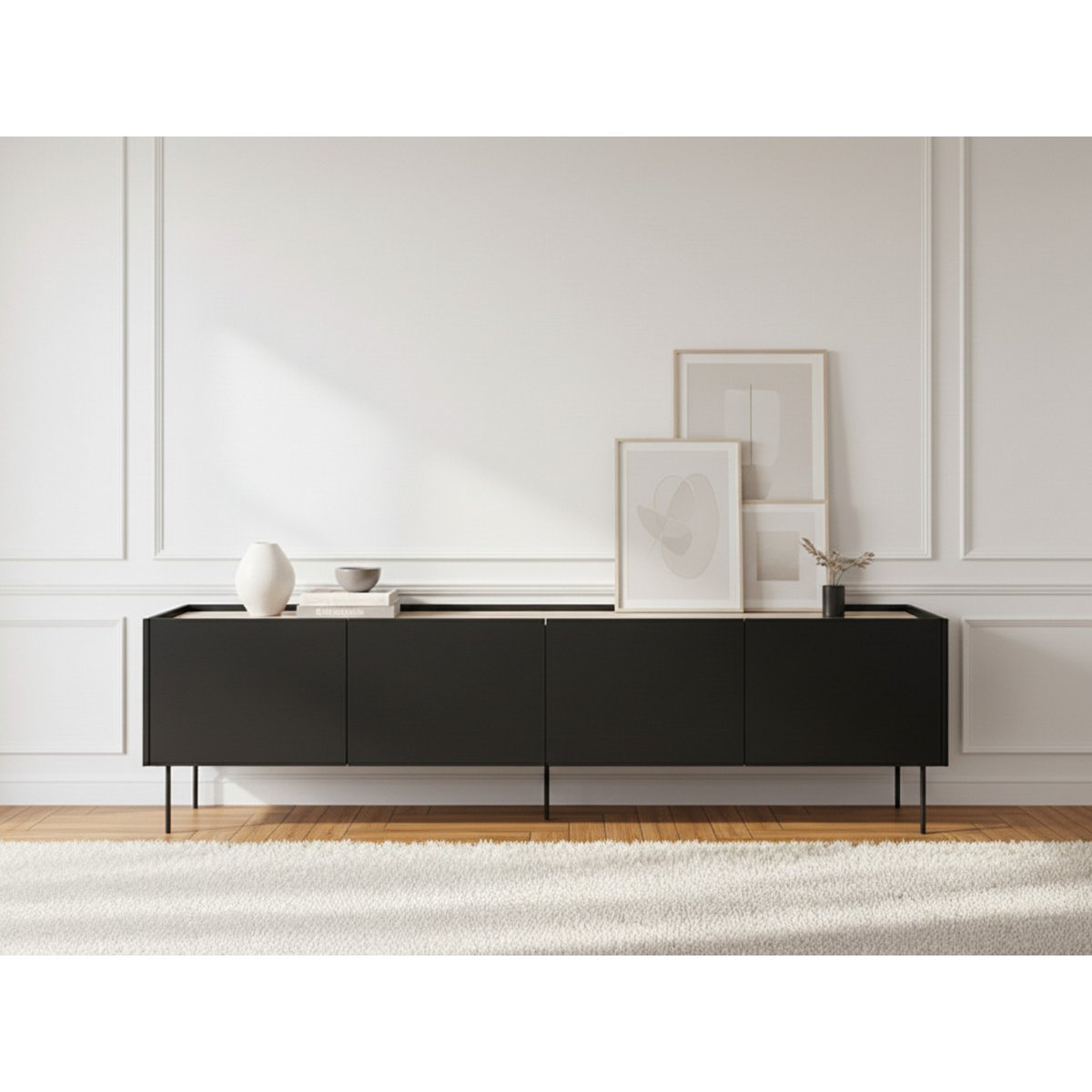 Meuble TV 220 cm panneaux de particules, ATLAS noir, BOBOCHIC