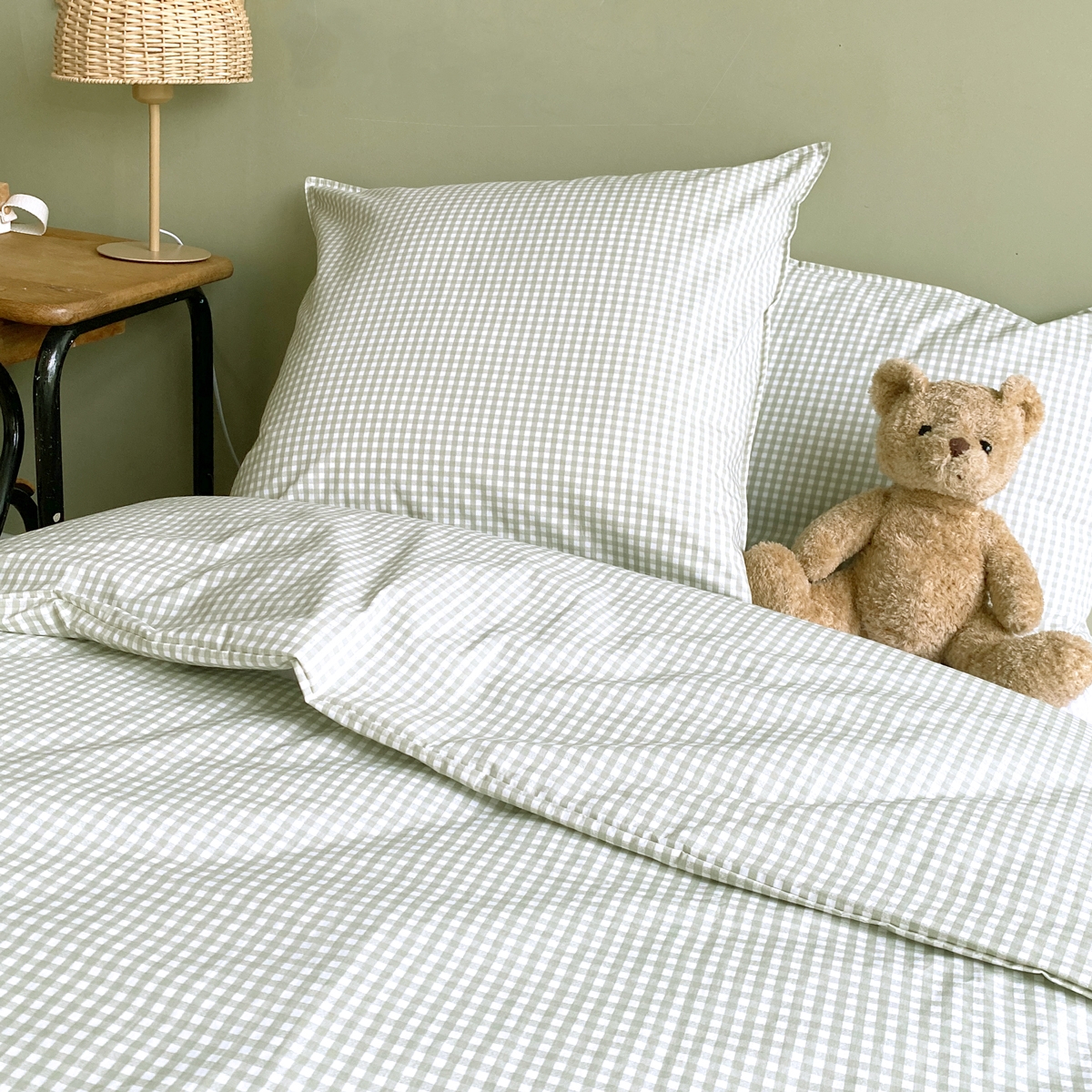 Parure de couette 1 personne coton bio OLIVE vert, LITTLE CREVETTE