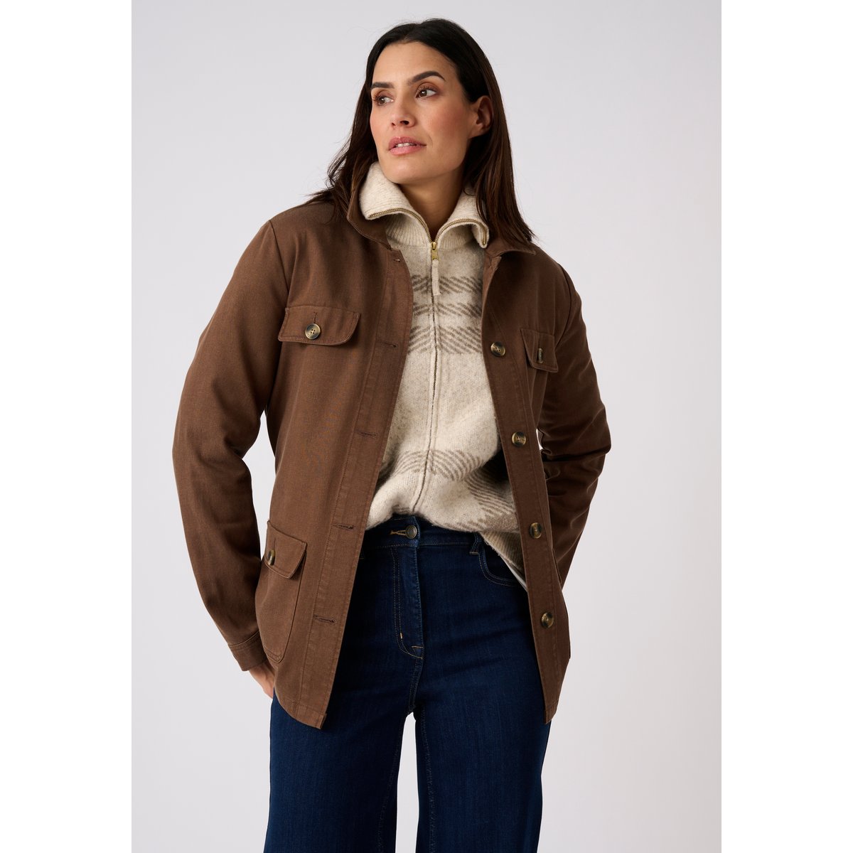 Veste-saharienne mélange Lyocell marron foncé, DAMART