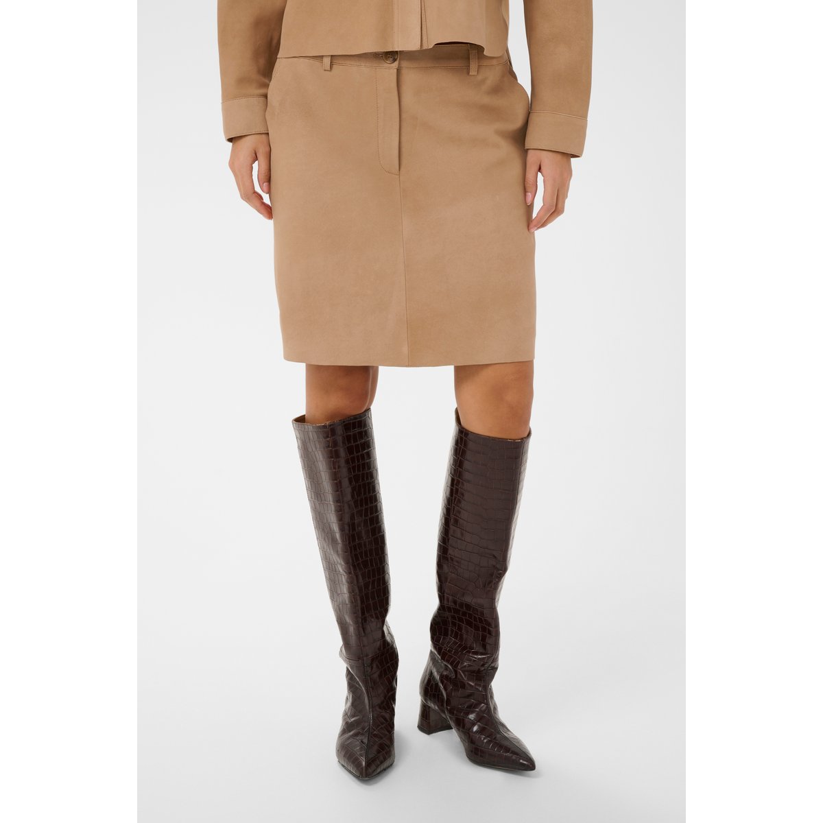 Jupe en cuir marron tiger's eye, SOAKED IN LUXURY