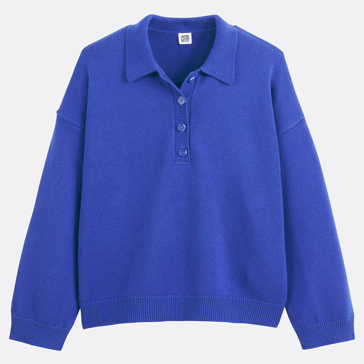 Pull col polo, en laine et coton mélangés bleu électrique, LA REDOUTE COLLECTIONS