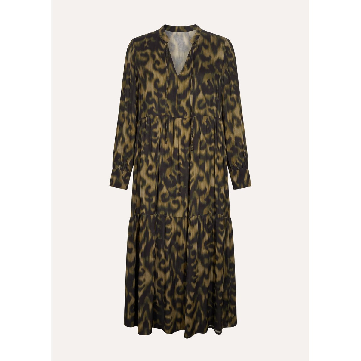 Robe longue ample manches longues imprimée kaki, LA FEE MARABOUTEE