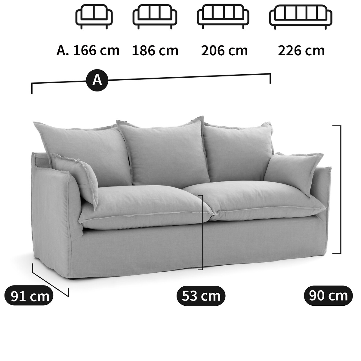 Canapé 2, 3, 4, 5 places, déhoussable, polyester chiné, ODNA beige, LA REDOUTE INTERIEURS