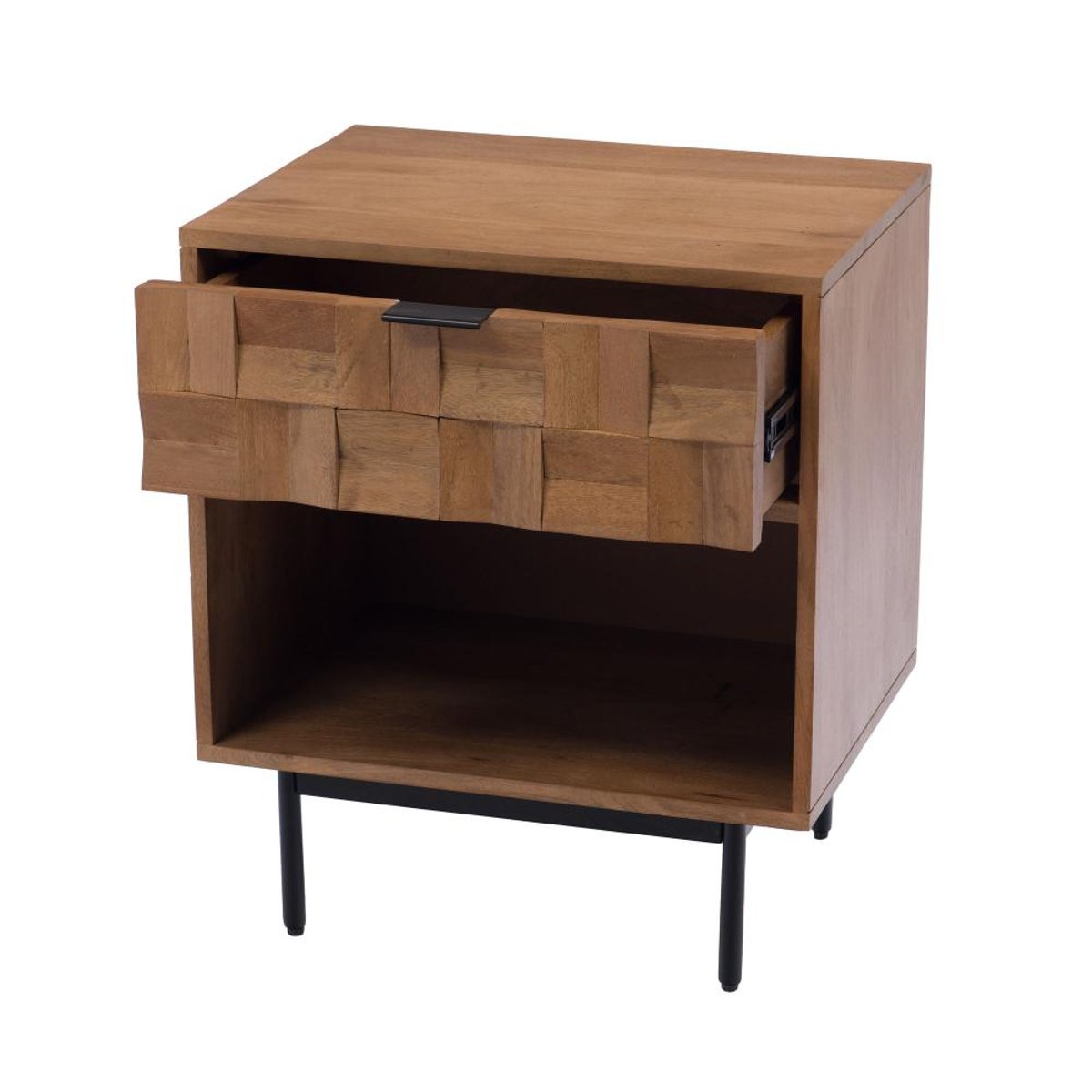 Table de chevet 1 tiroir 1 niche en manguier et métal L40 cm Arnold marron, AMADEUS