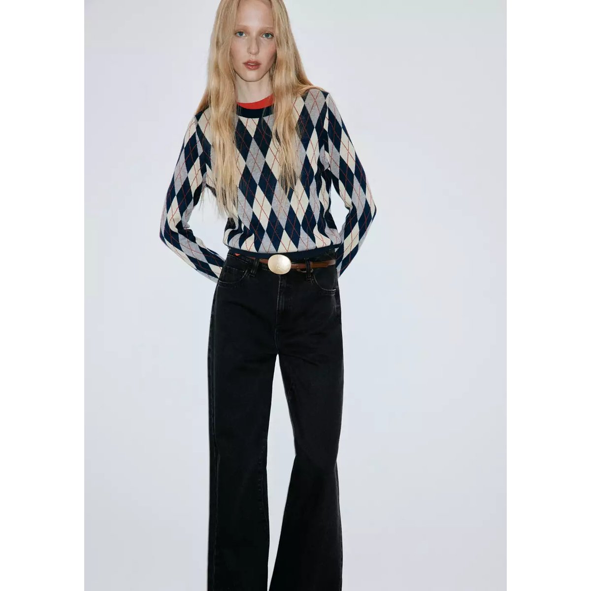Jean Danila large taille haute black denim, MANGO