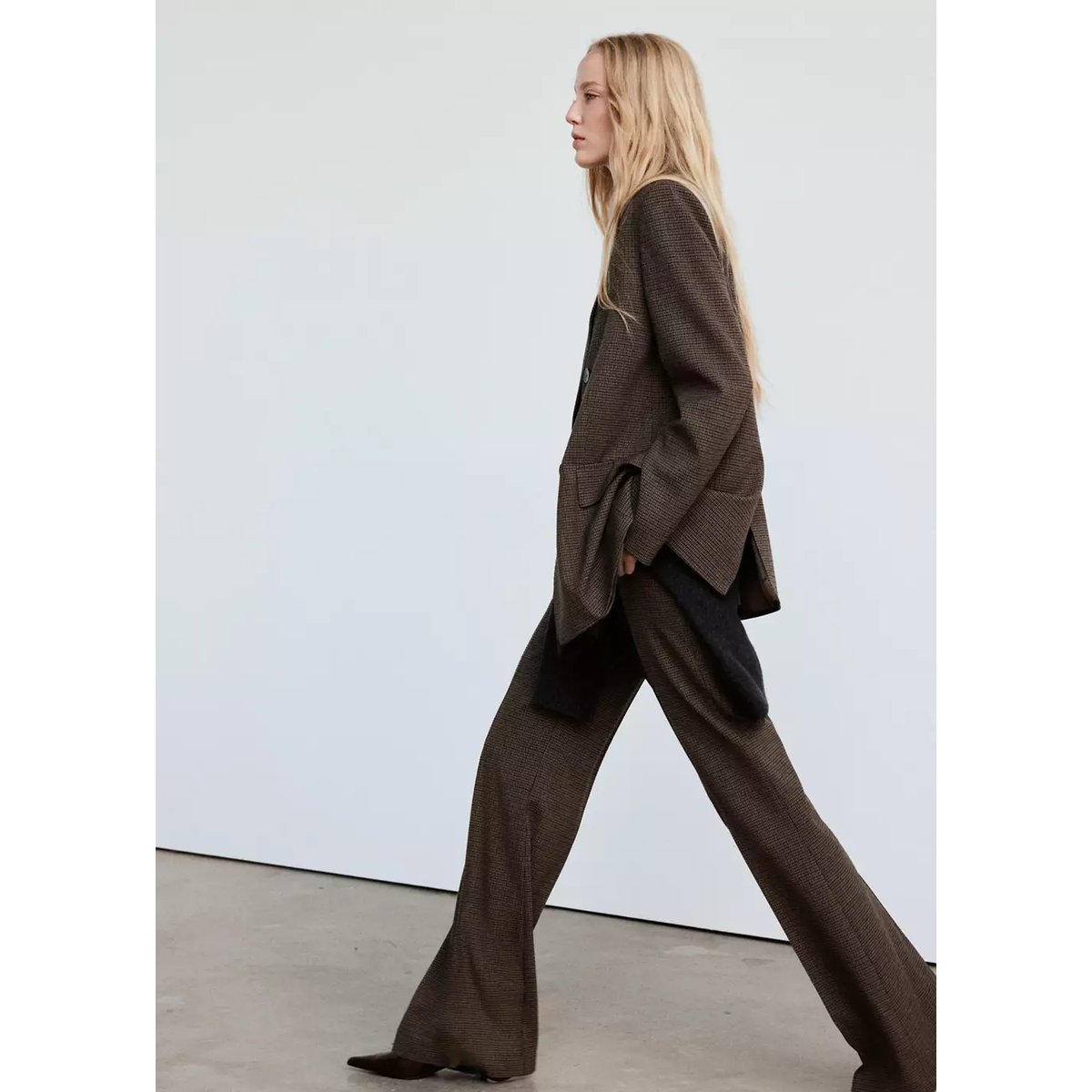 Pantalon de costume en pied-de-poule chocolat, MANGO
