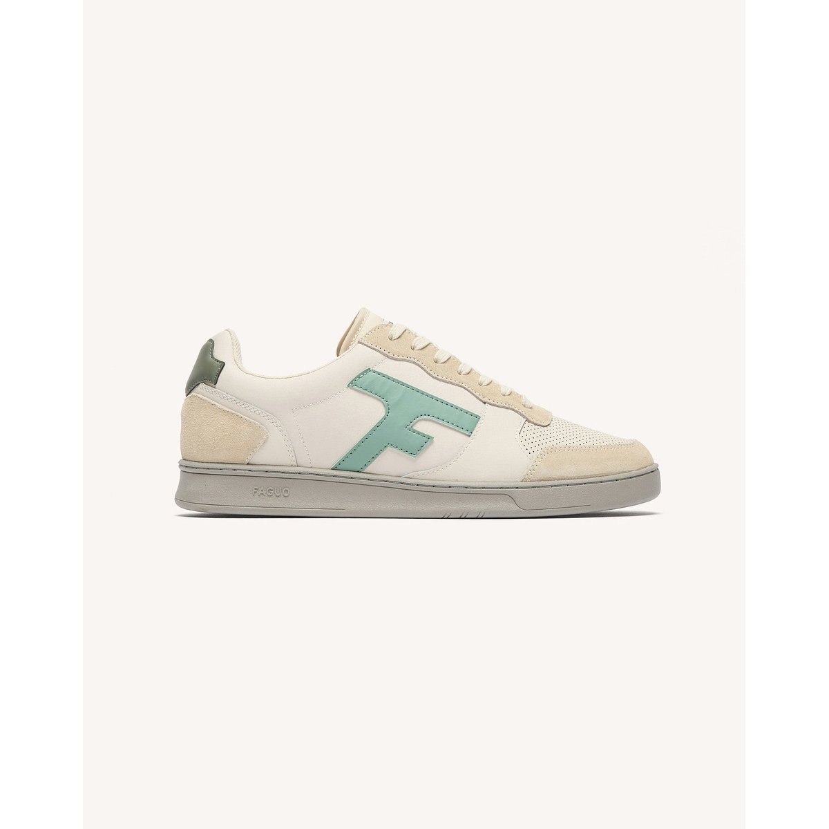 Baskets basses cuir suede HAZEL crème et bleu, FAGUO
