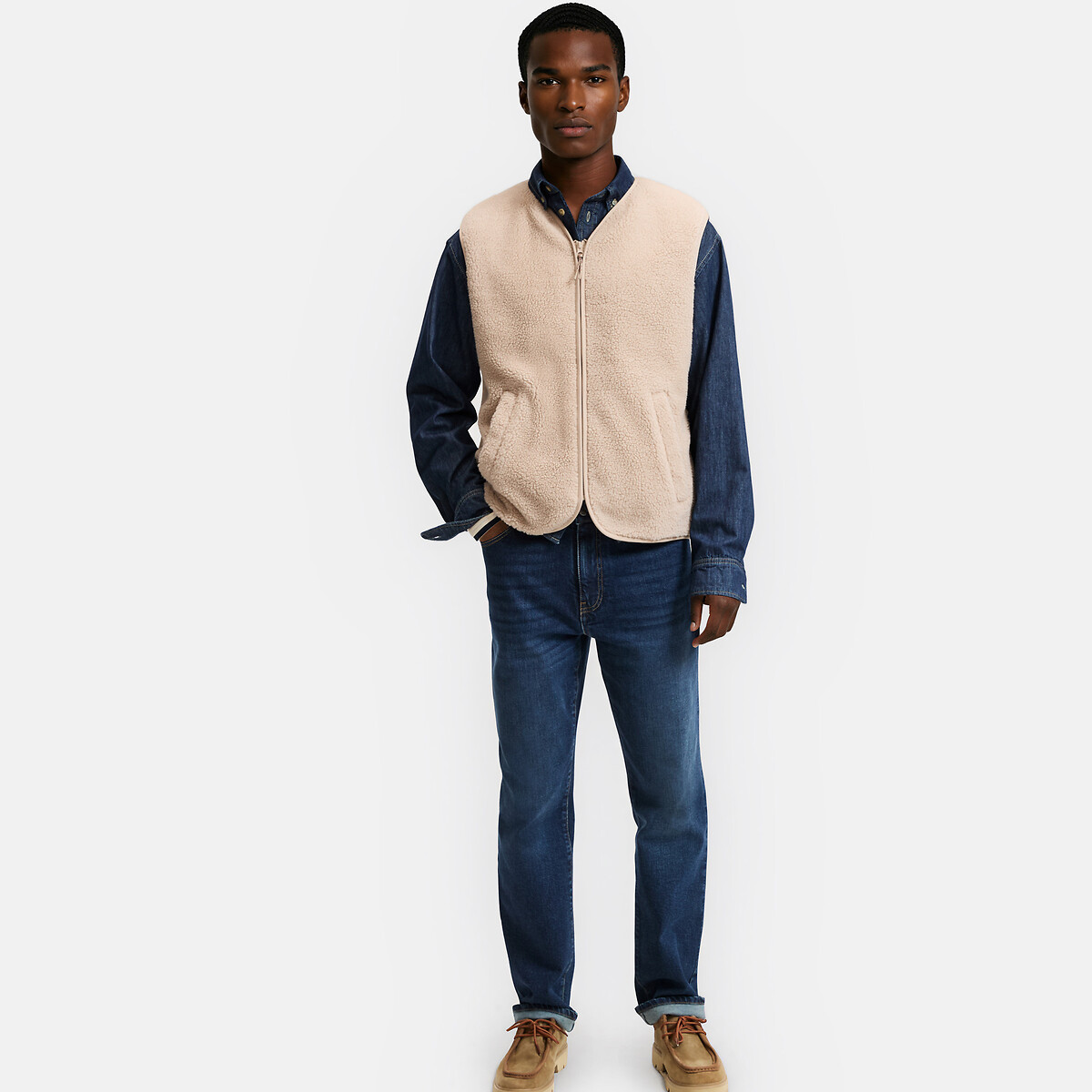 Gilet en grosse maille, fermeture zippée beige, LA REDOUTE COLLECTIONS