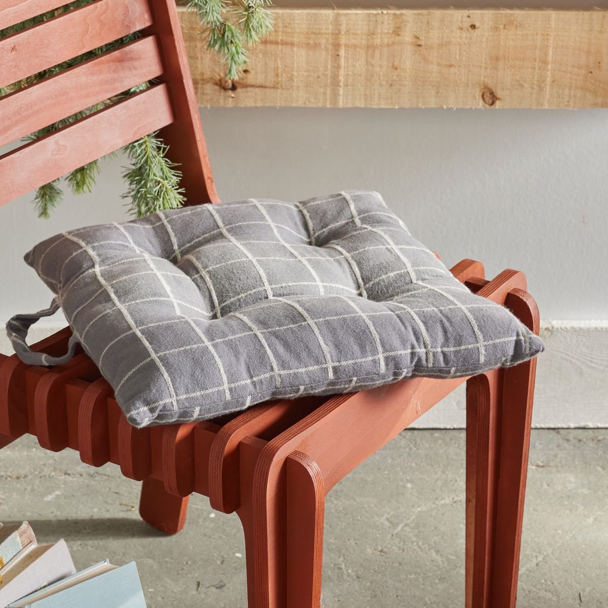 Galette de chaise imprimé a carreaux coton MOUNTAIN gris anthracite, TODAY