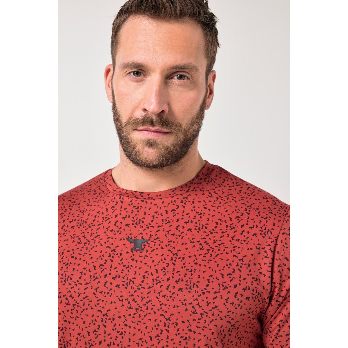 T-shirt à motif et manches courtes rouge brique, JP1880