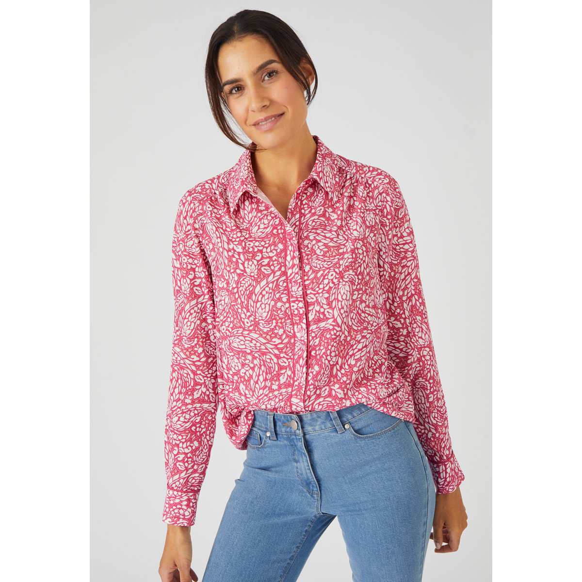 Chemisier crêpe texturé rose feuillage, DAMART