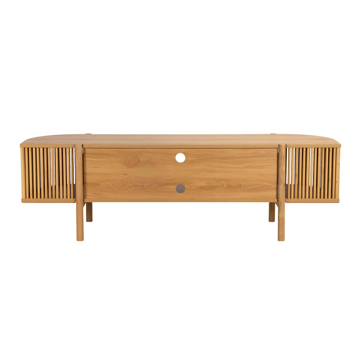 Meuble TV effet bois 160 cm style bohème, MARCUS bois clair, OVIALA