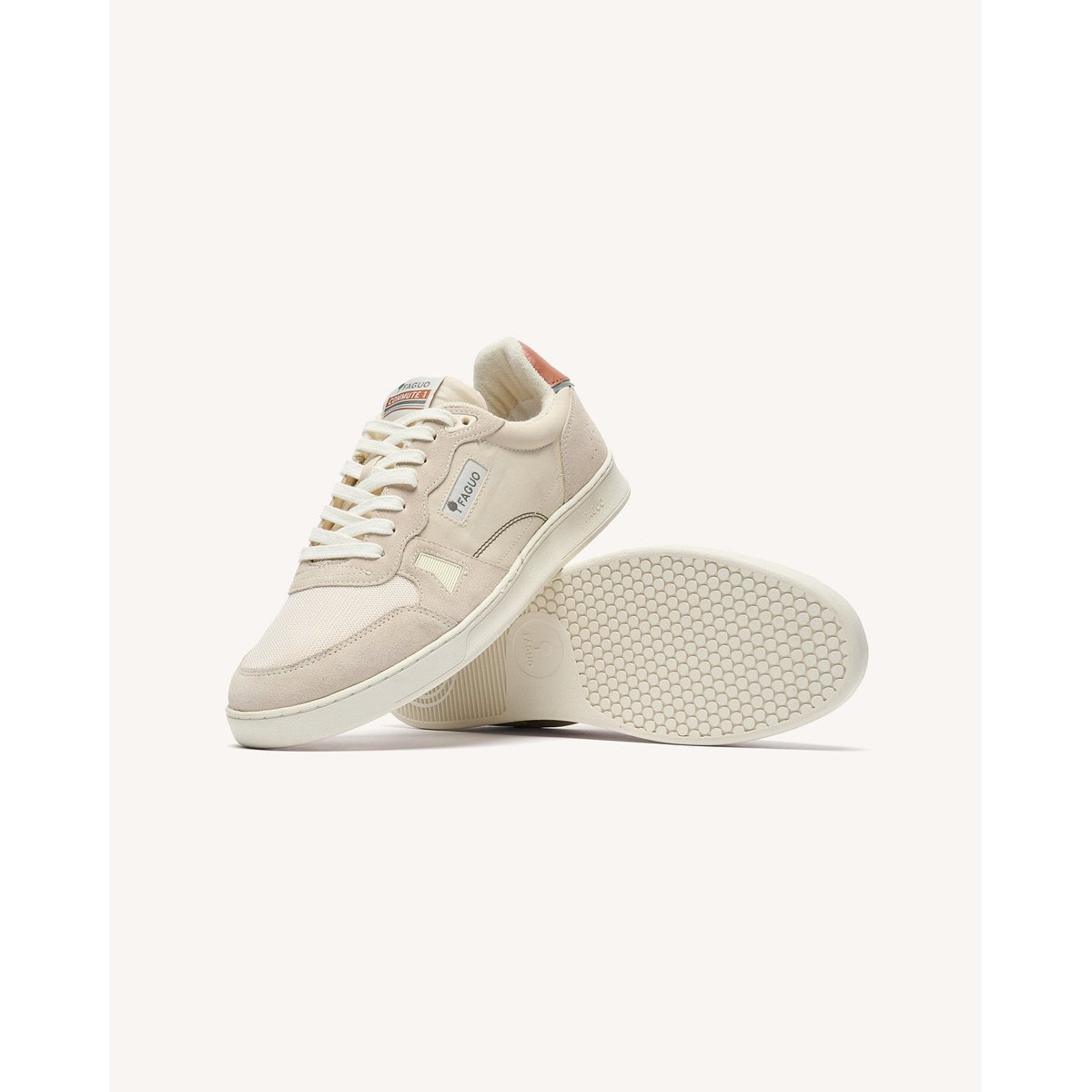 Baskets basses tissu suede COMMUTE 1 beige et rouille, FAGUO