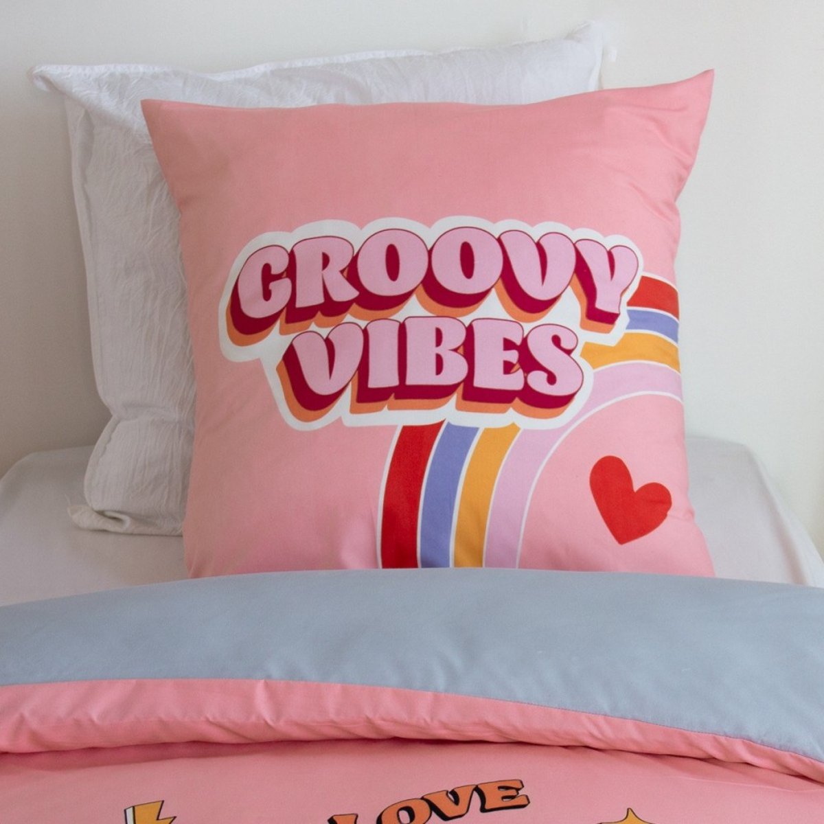 Housse de couette 140x200 + 1 taie VIBES rose, DECORATIE