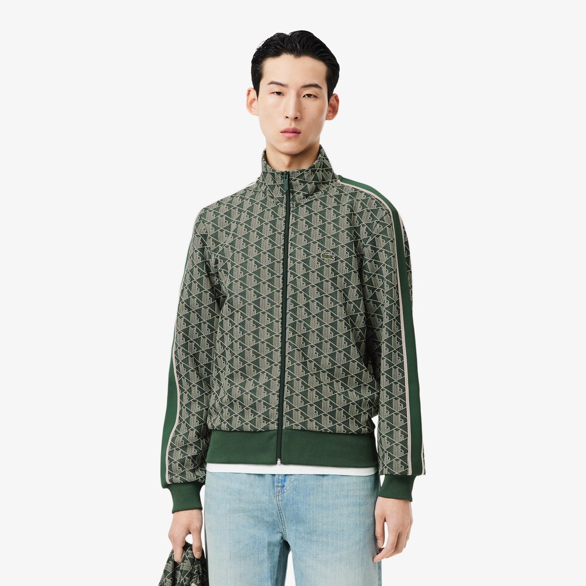 Veste de survêtement zippée Paris jacquard vert-d1r, LACOSTE