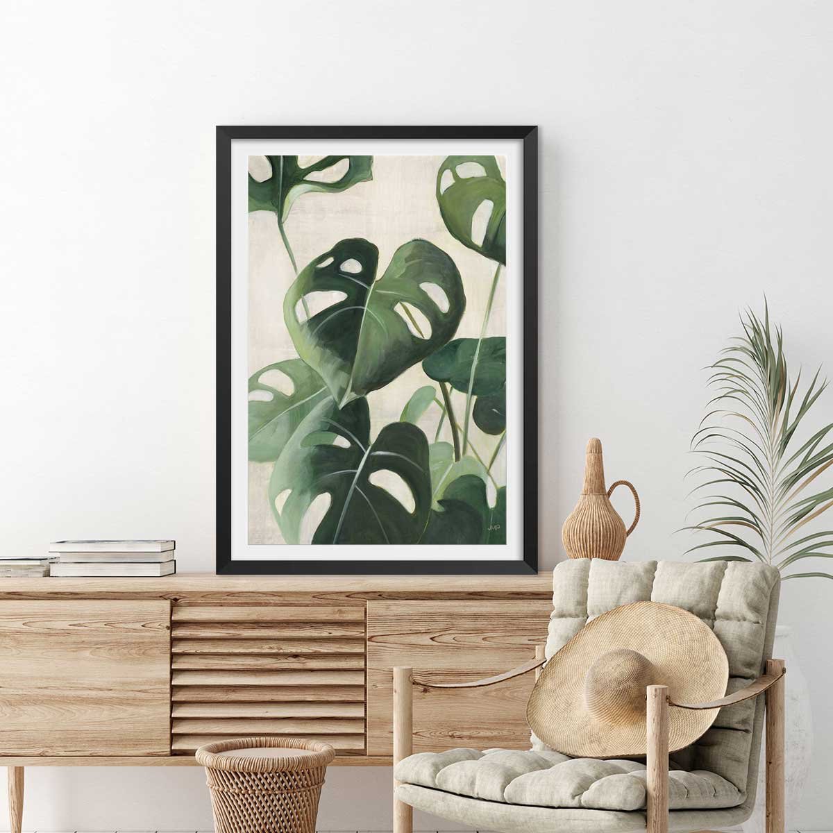 Poster Aquarelle tropicale affiche + cadre en bois - noir, HEXOA